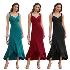 Damen elegantes Maxikleid mit raffinierter Rüschendetails und tiefem Schlitz R&B