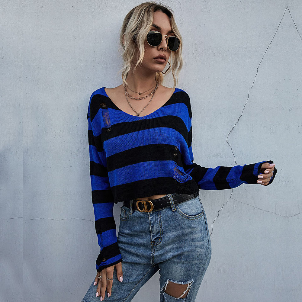 Damen lässiger Streifenpullover im Oversized Schnitt R&B