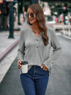 Damen Langarmbluse mit strukturiertem Muster und Knopfdetail R&B