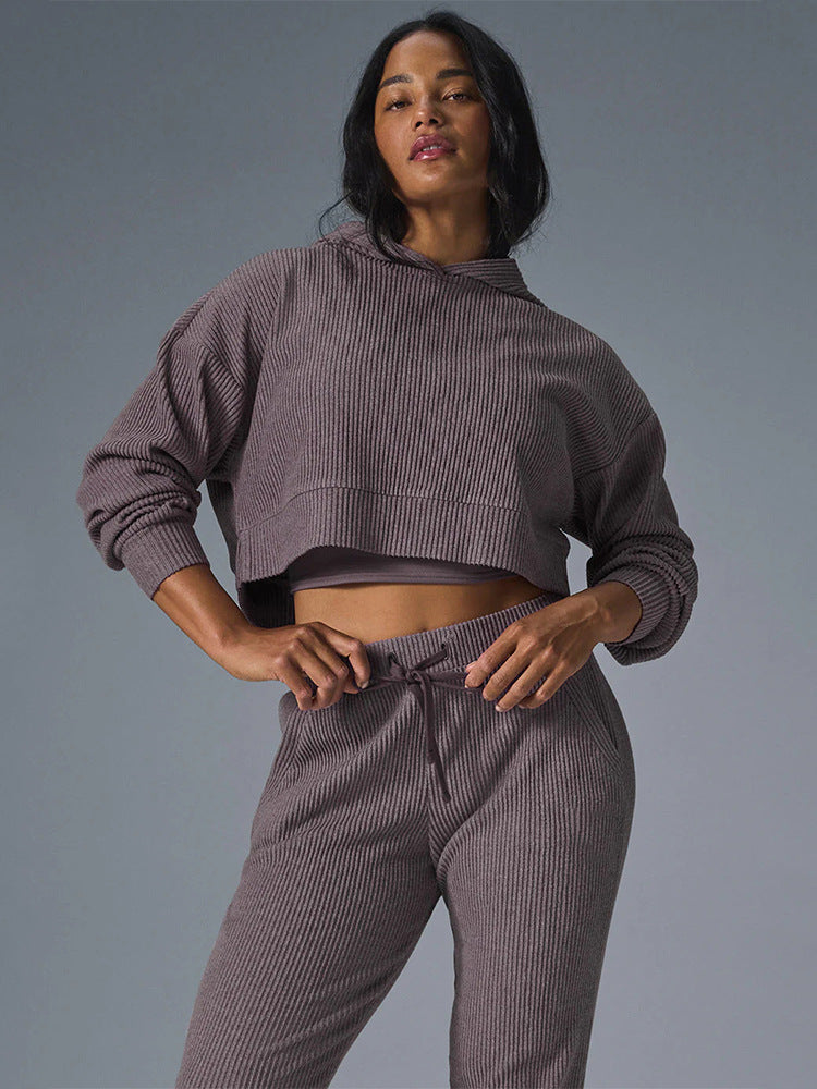Damen entspanntes Crop-Sweatshirt und bequeme Jogginghose Set R&B