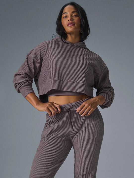 Damen entspanntes Crop-Sweatshirt und bequeme Jogginghose Set R&B