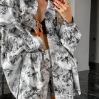 Damen Oberteil und Shorts-Set mit floralem Druck und langem Arm R&B