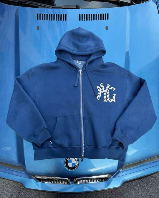 Unisex nan weit geschnittene Kapuzen-Sweatjacke mit beidseitig öffnendem Reißverschluss und Logo-Applikation R&B