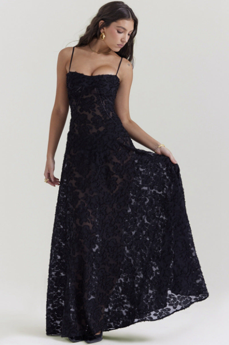 Damen nan fließendes Maxikleid mit Korsage-Oberteil und Spaghettiträgern R&B