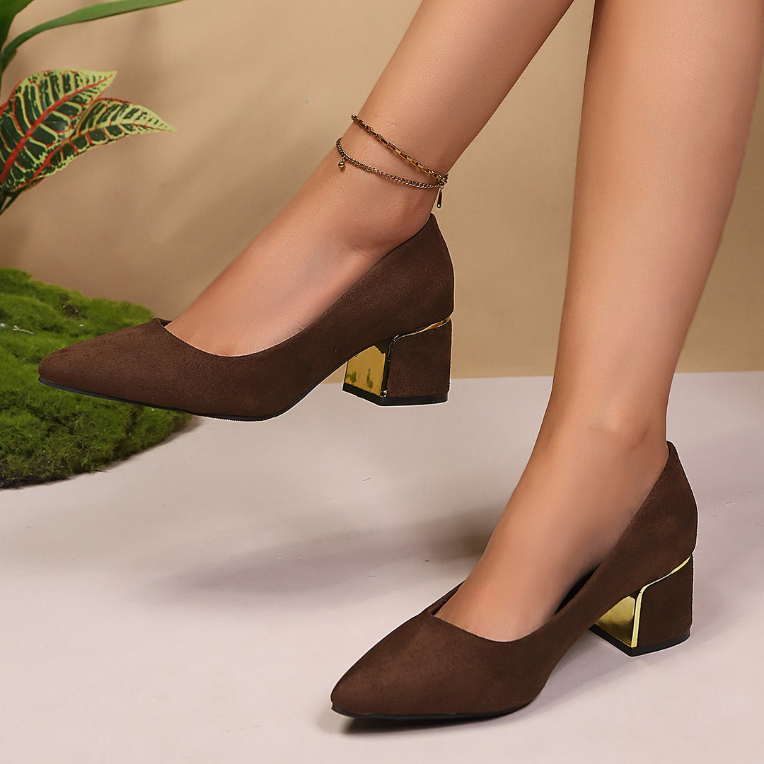 Damen dezente Pumps mit goldenem Akzent R&B