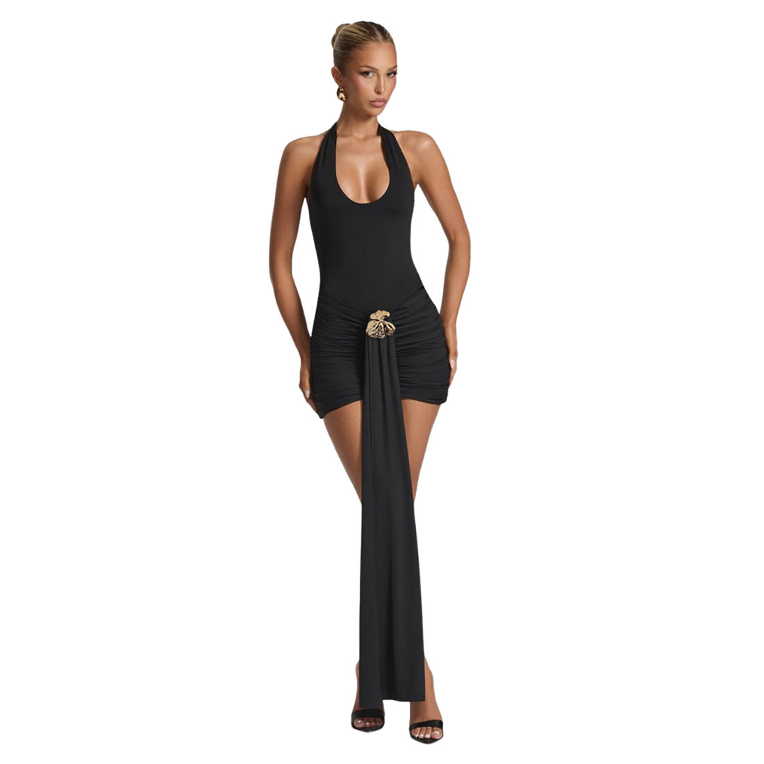 Damen Mini Strandkleid mit raffiniertem Bund und schickem fließendem Saum R&B