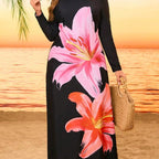 Damen Maxikleid mit floralem Design und langem Ärmel