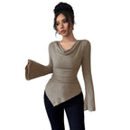 Damen elegantes Ripp-Oberteil mit asymmetrischem Saum und schulterfreiem Design R&B