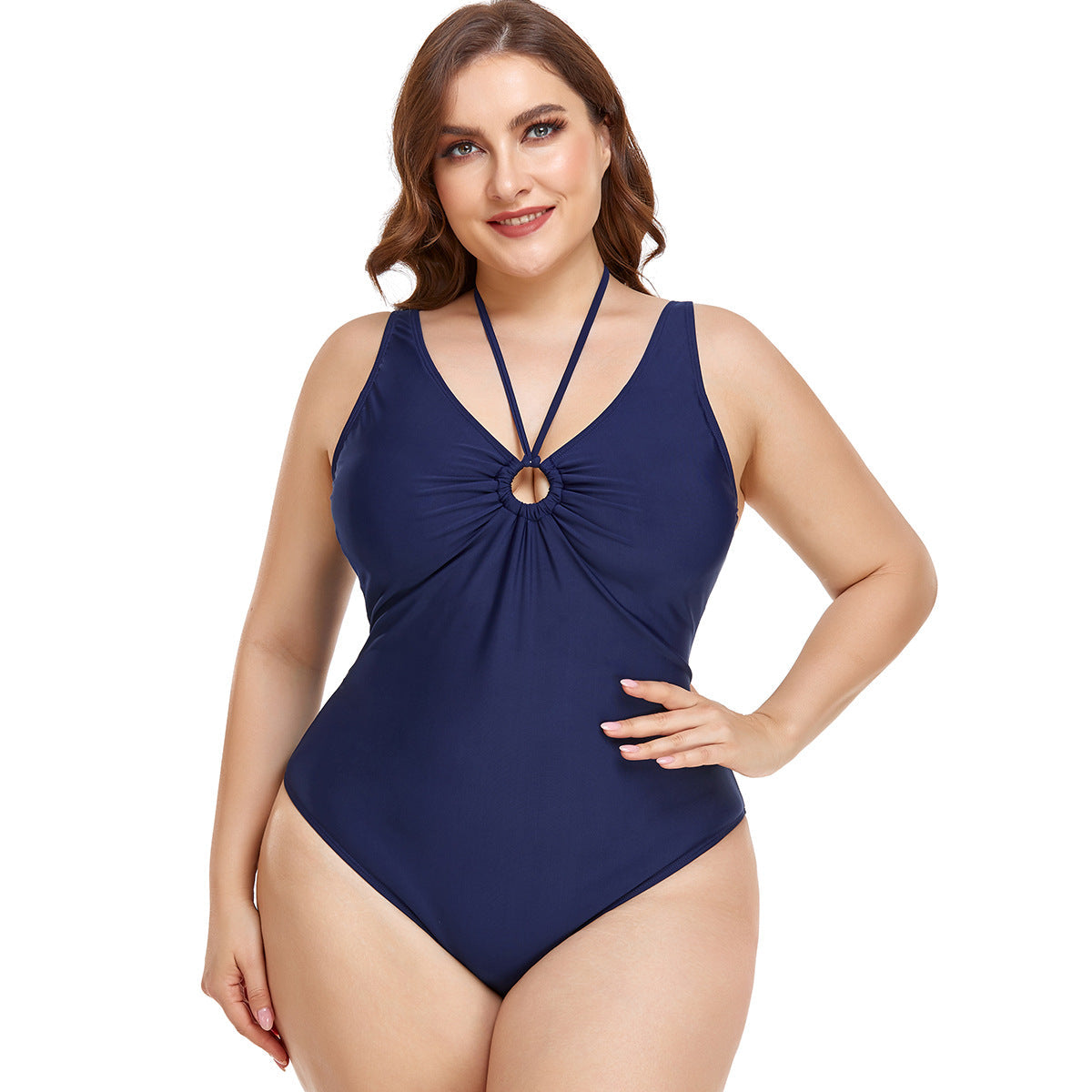 Damen Eleganter Hochgeschnittener Einteiler Badeanzug mit modischem Ringdetail R&B