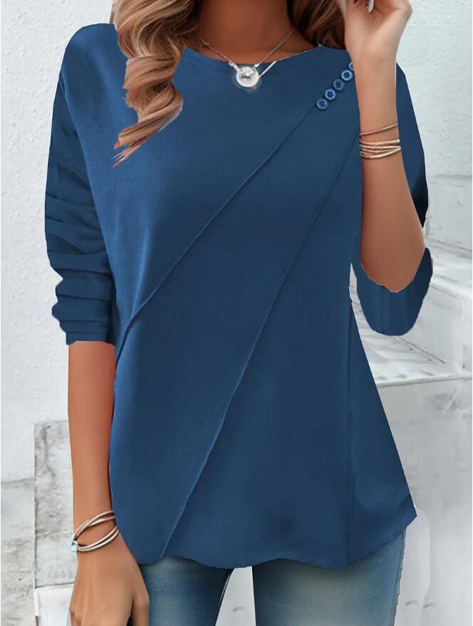 Damen modisches Oberteil mit asymmetrischem Saum und Knopfdetails R&B