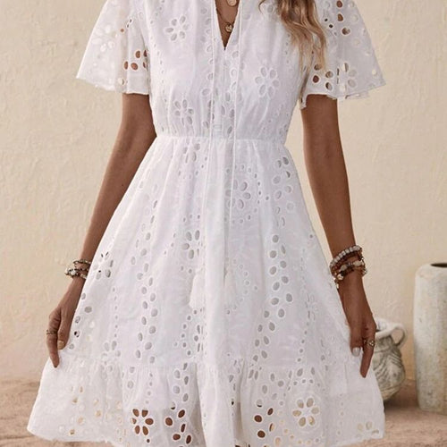 Damen Freizeitkleid mit Lochmuster und lockerer Passform R&B