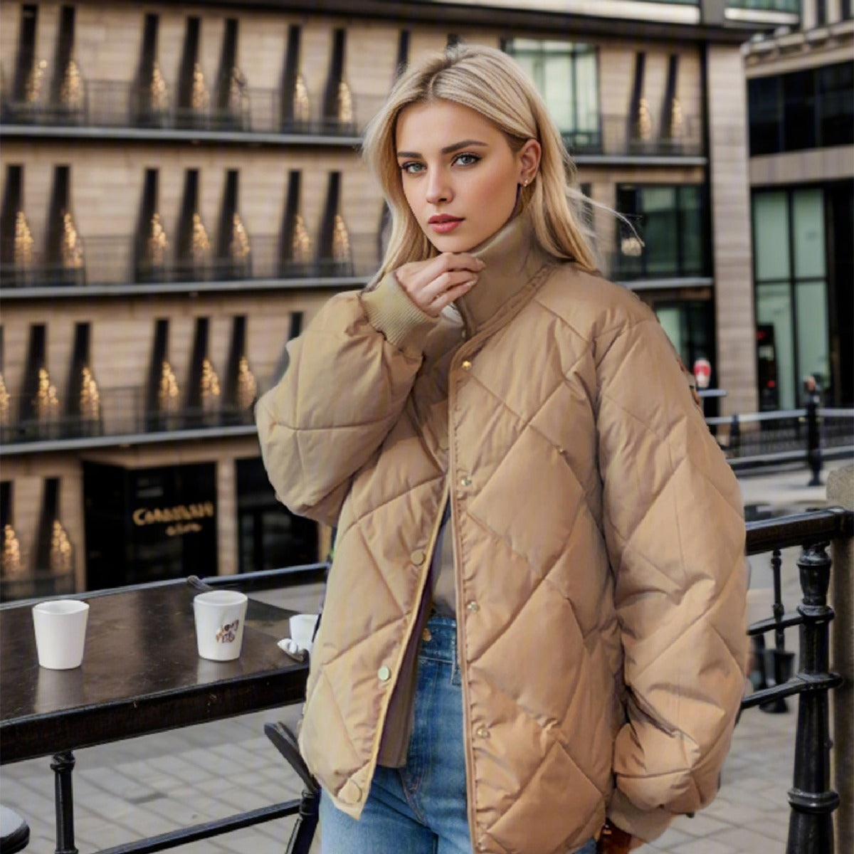 Damen gesteppte Übergangsjacke mit elastischen Bündchen und praktischen Taschen