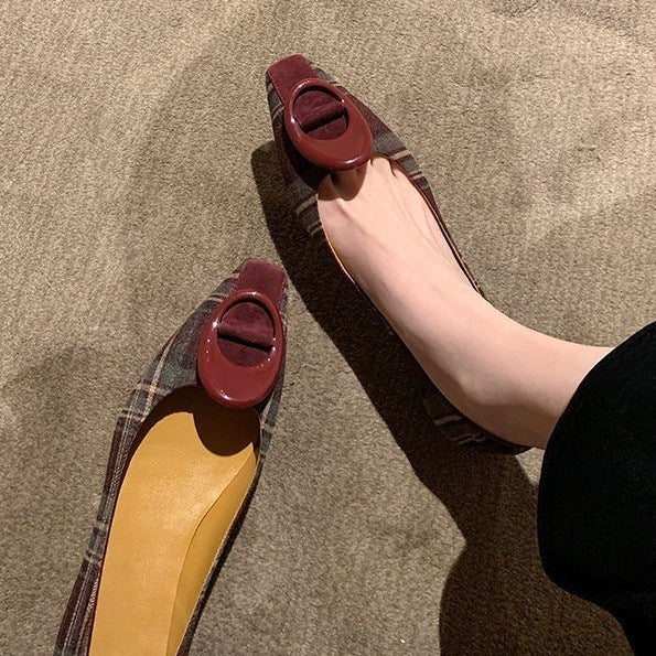 Damen Flache Ballerinas mit modischem Karo-Design und schicker Schnalle