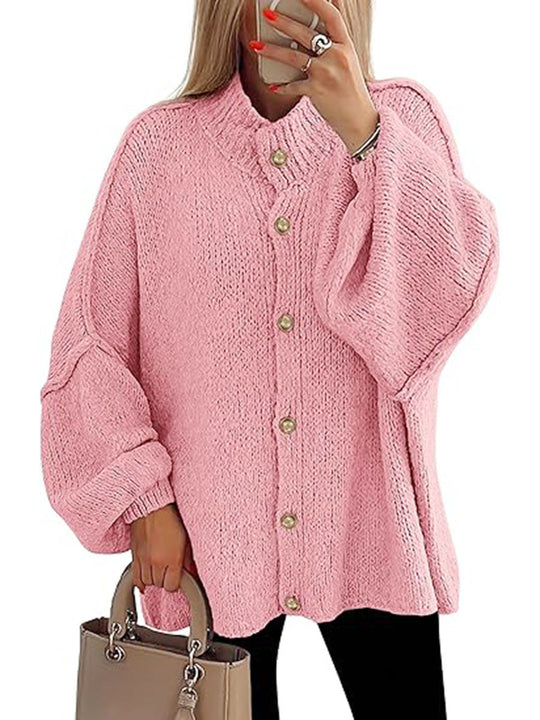 Damen oversized Strickjacke mit Knopfverschluss R&B