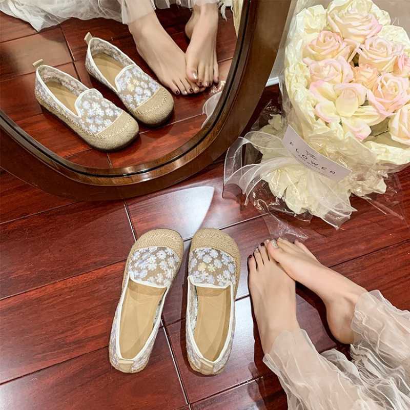 Damen Slip-On Ballerinas mit floraler Transparenz und rutschfester Sohle R&B
