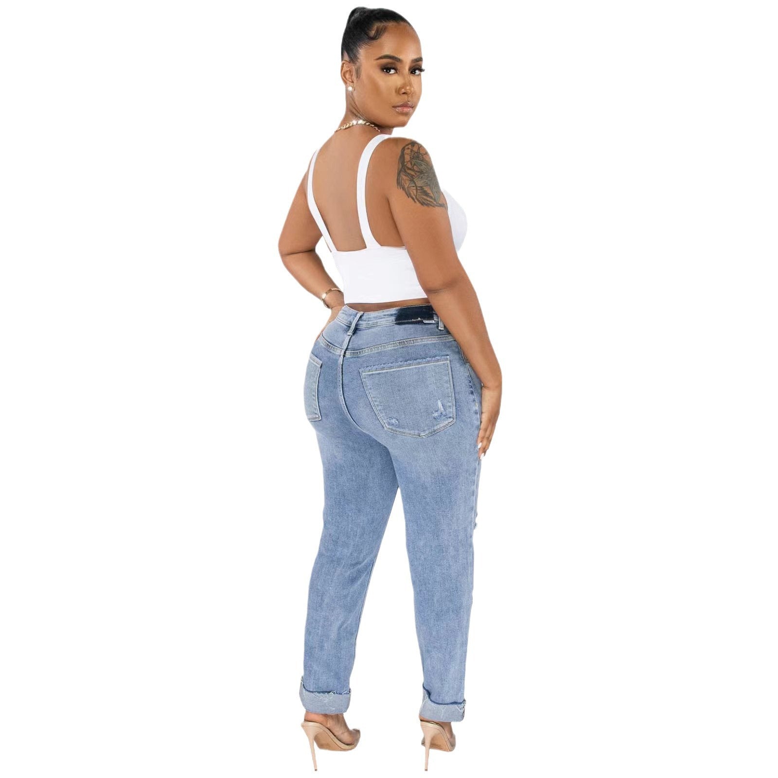 Damen Ripped Boyfriend Jeans mit hohem Bund und lässigem Schnitt R&B