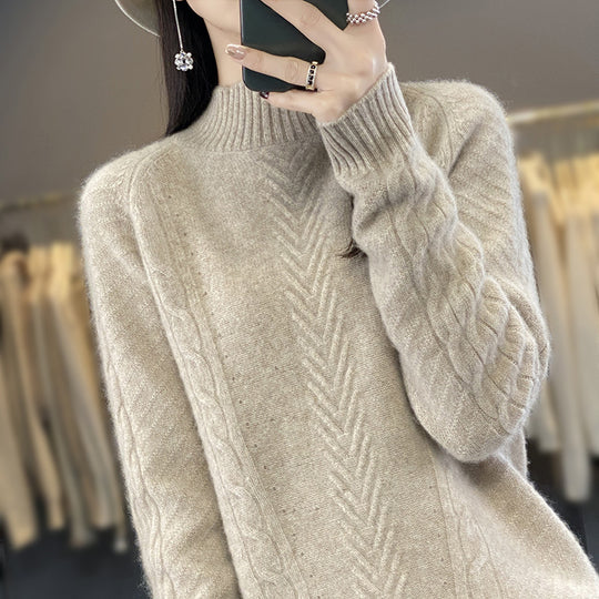Damen Grobstrickpullover mit Zopfmuster und elegantem Rundhalsausschnitt R&B