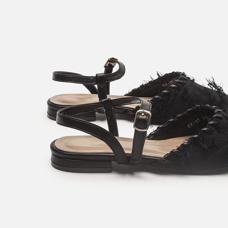Damen Elegante Sling-Ballerinas mit feiner Fransenverzierung R&B
