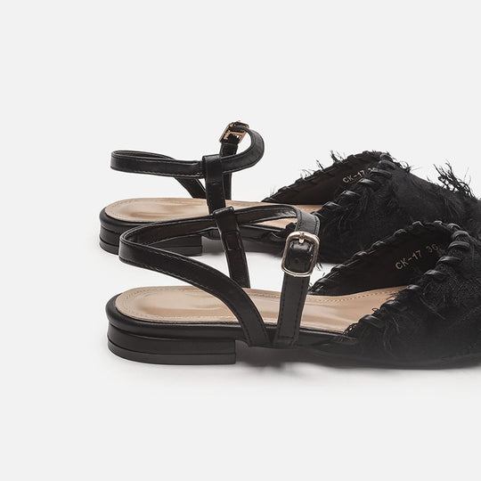 Damen Elegante Sling-Ballerinas mit feiner Fransenverzierung R&B