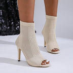 Damen Peep-Toe Stiefeletten aus atmungsaktivem Strickmaterial R&B
