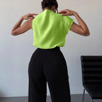 Damen Elegantes kurzärmliges Blusenshirt mit Stehkragen R&B