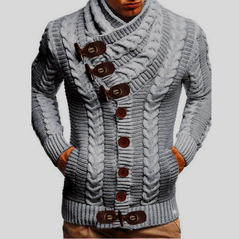 Herren Grobstrickjacke mit kreativem Schalkragen und Knopfdetails R&B