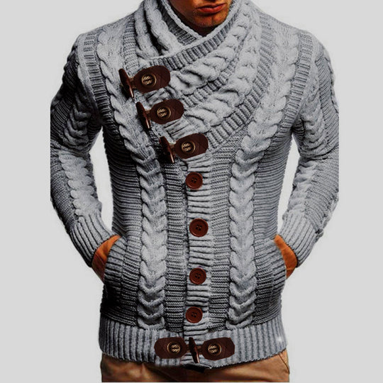 Herren Grobstrickjacke mit kreativem Schalkragen und Knopfdetails R&B