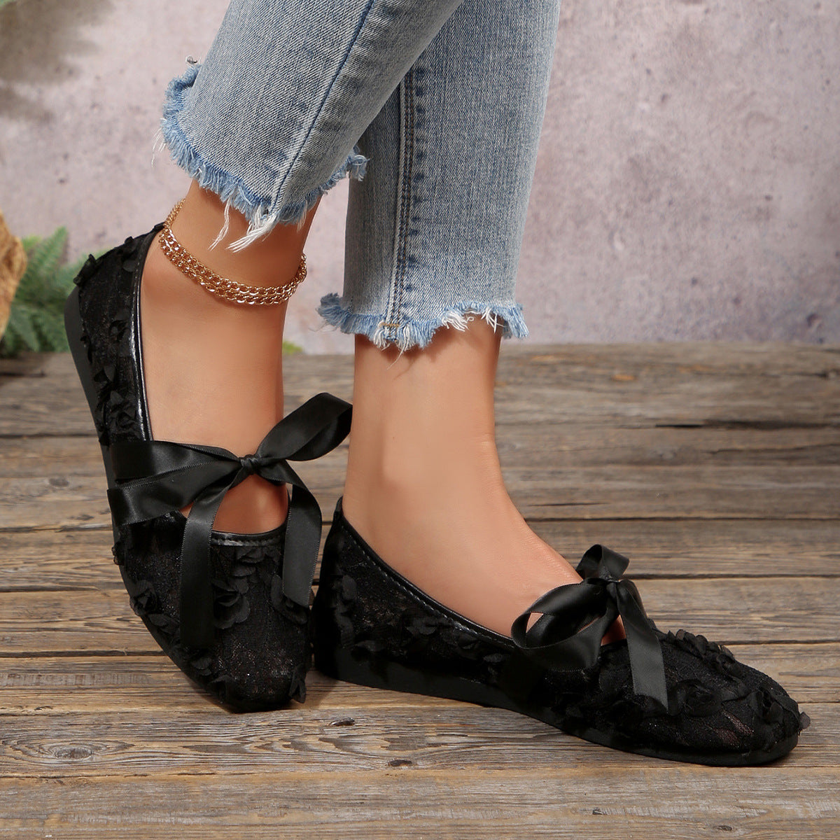 Damen Elegante Spitzenschuhe mit dekorativen Schleifen und funkelnden Akzenten R&B