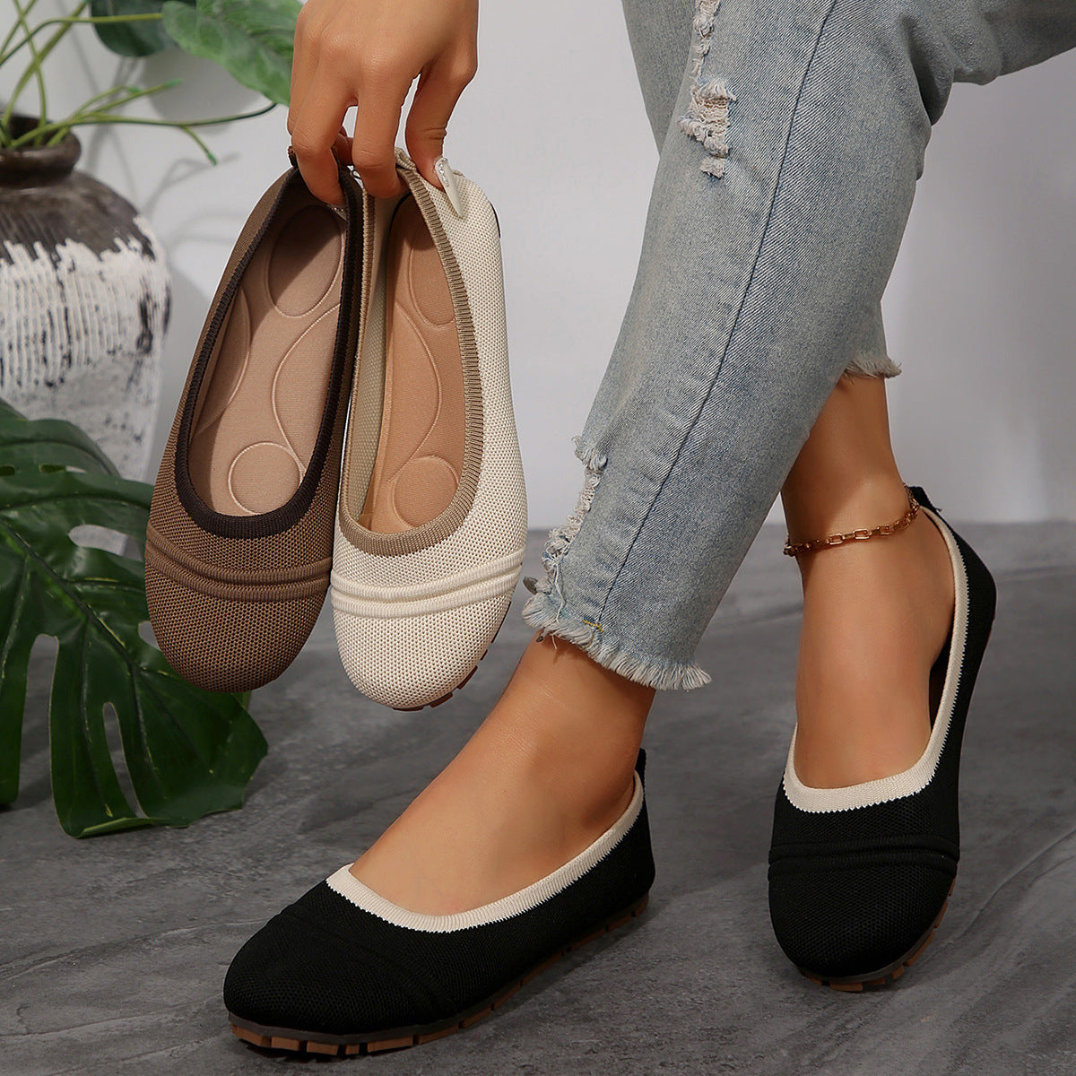 Damen Komfortable Ballerinas aus atmungsaktivem Textilmaterial R&B