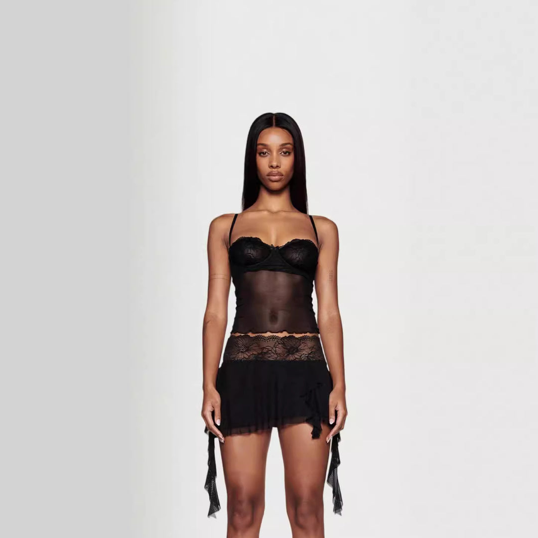 Damen verführerisches Spitzen-Nachtkleid mit asymmetrischem Saum und Leopardenmuster R&B