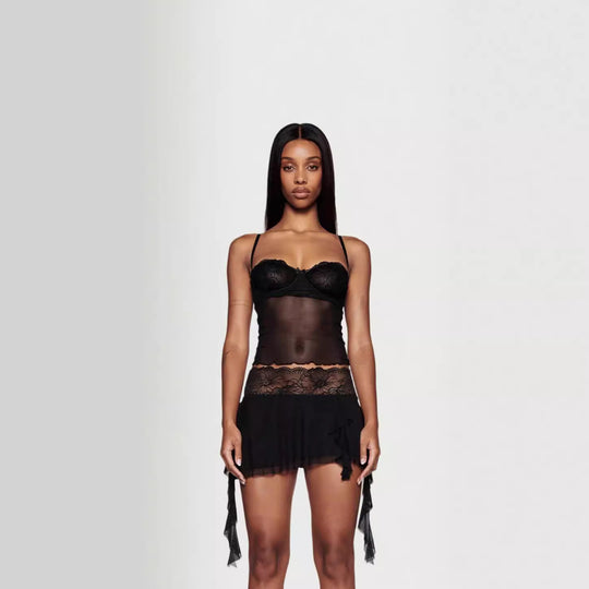 Damen verführerisches Spitzen-Nachtkleid mit asymmetrischem Saum und Leopardenmuster R&B