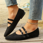 Damen elegante Ballerinas mit doppeltem Riemen und spitzem Design R&B