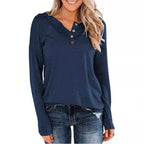Damen modisches Langarm-Henley-Shirt mit Knopfleiste R&B
