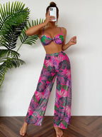 Damen Badeoutfit mit floralem Oberteil und transparenten Palazzohosen R&B