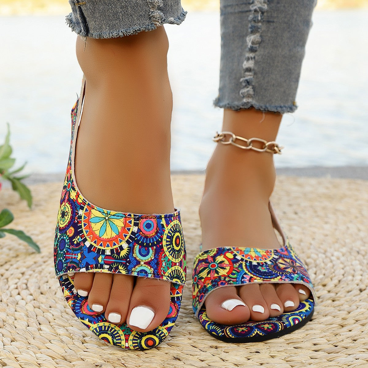 Damen Komfortable Zehentrenner-Sandalen mit modischem Muster R&B