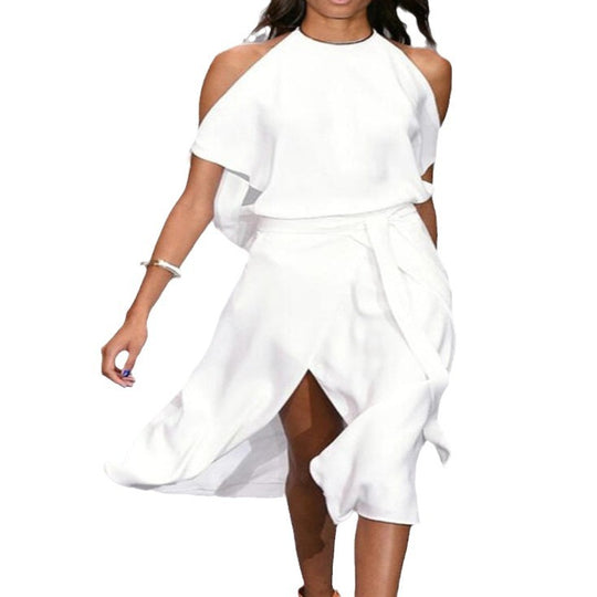 Damen Elegantes und fließendes Maxikleid mit tiefem Ausschnitt und Taillierung R&B