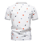 Herren nan legeres kurzärmeliges Piqué-Poloshirt mit geometrischem Allover-Print, Kentkragen und kontrastbesatz R&B