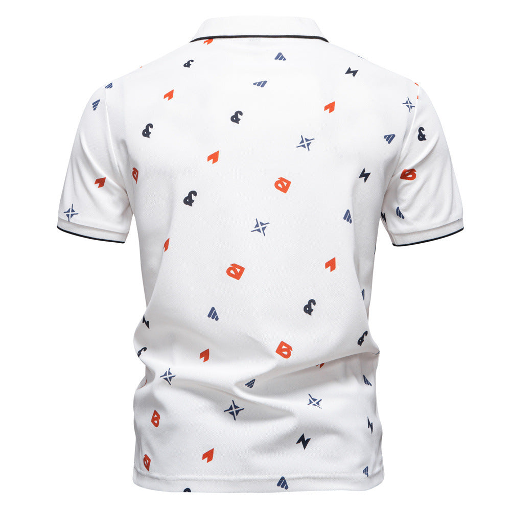 Herren nan legeres kurzärmeliges Piqué-Poloshirt mit geometrischem Allover-Print, Kentkragen und kontrastbesatz R&B