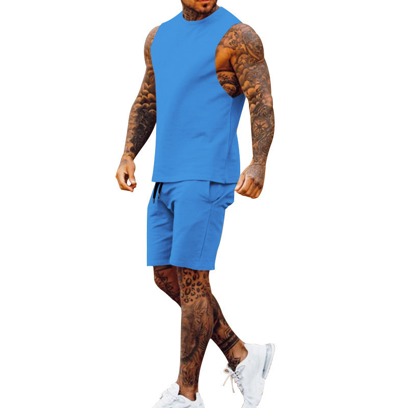 Herren sportliches Tanktop und Shorts-Set mit elastischem Bund R&B