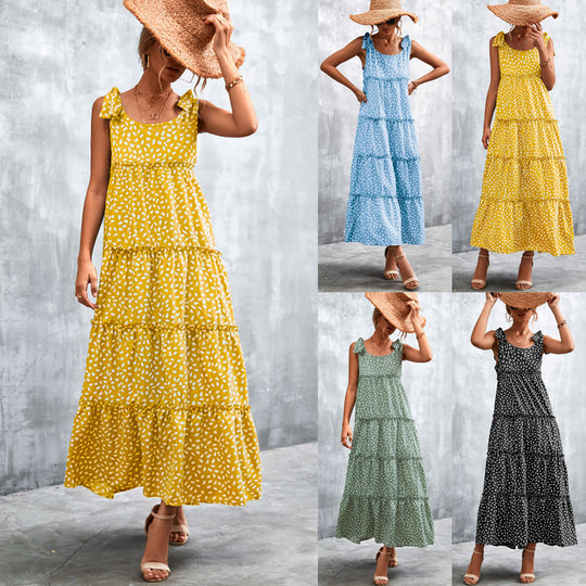 Damen Maxikleid mit verspieltem Volant und zartem Muster R&B