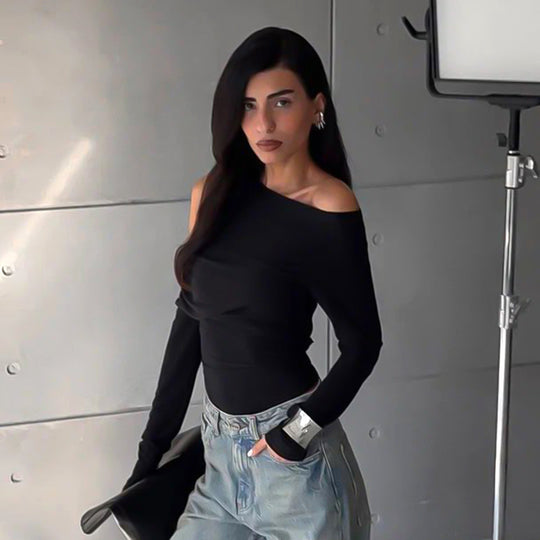 Damen Off-Shoulder Langarmoberteil R&B