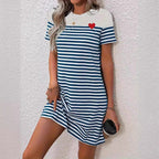 Damen Freizeitkleid mit modischem Streifenmuster und Herzapplikation R&B