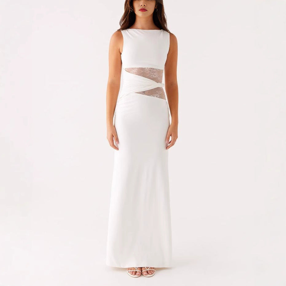 Damen Elegantes Maxikleid mit transparenter Spitze und figurbetontem Schnitt R&B