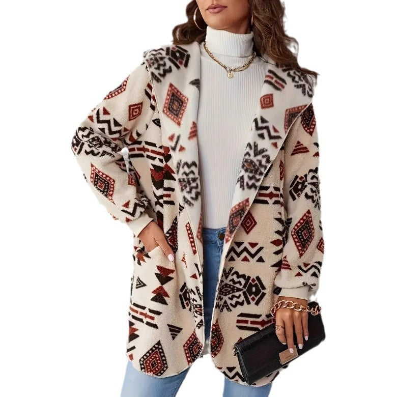 Damen Plüschjacke mit Ethno-Muster R&B