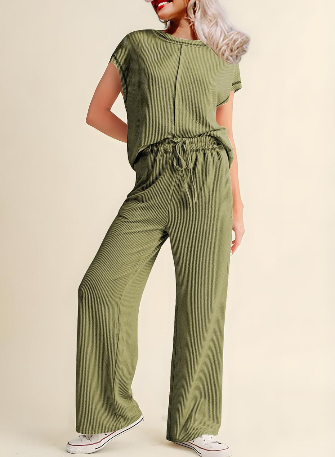 Damen lässiges Jumpsuit mit weit geschnittenem Bein und elastischem Bund R&B