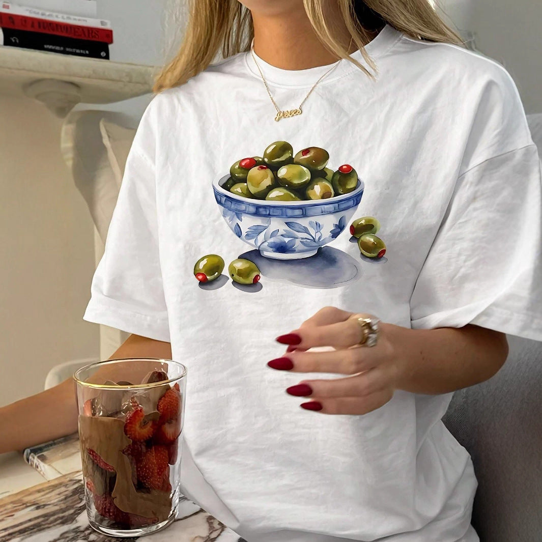 Damen T-Shirt mit kreativem Olivenmotiv R&B