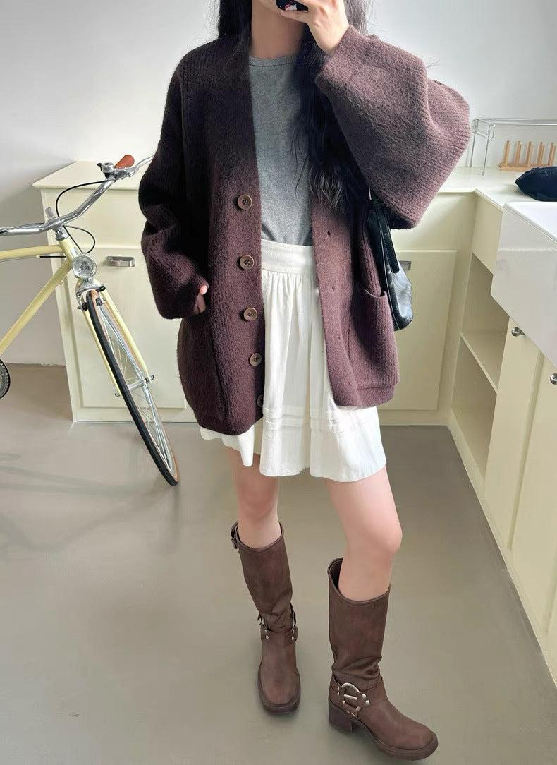 Damen Gemütliche Strickjacke mit großen Taschen und Knopfdetail R&B