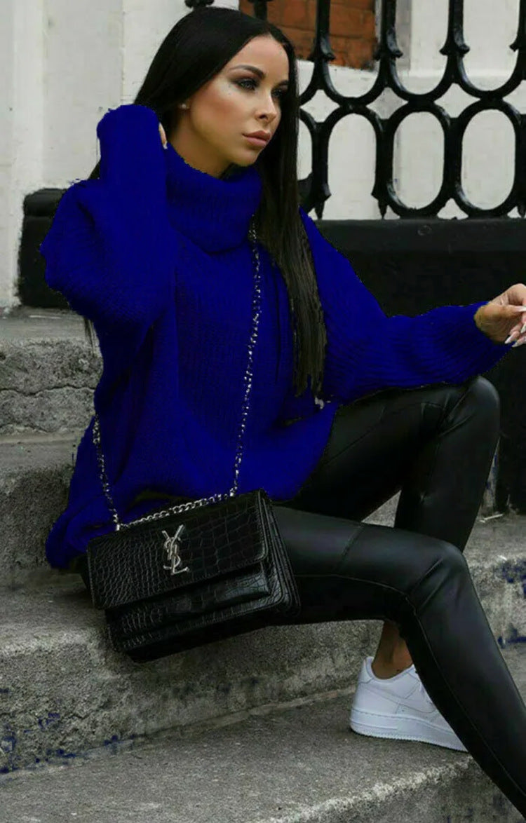 Damen Oversized Strickpullover mit hohem Kragen und modernem Schnitt