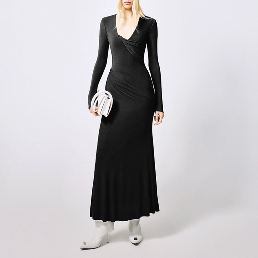 Damen Langarm-Maxikleid mit raffiniertem Wickeldesign und figurschmeichelndem Schnitt R&B