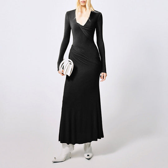Damen Langarm-Maxikleid mit raffiniertem Wickeldesign und figurschmeichelndem Schnitt R&B
